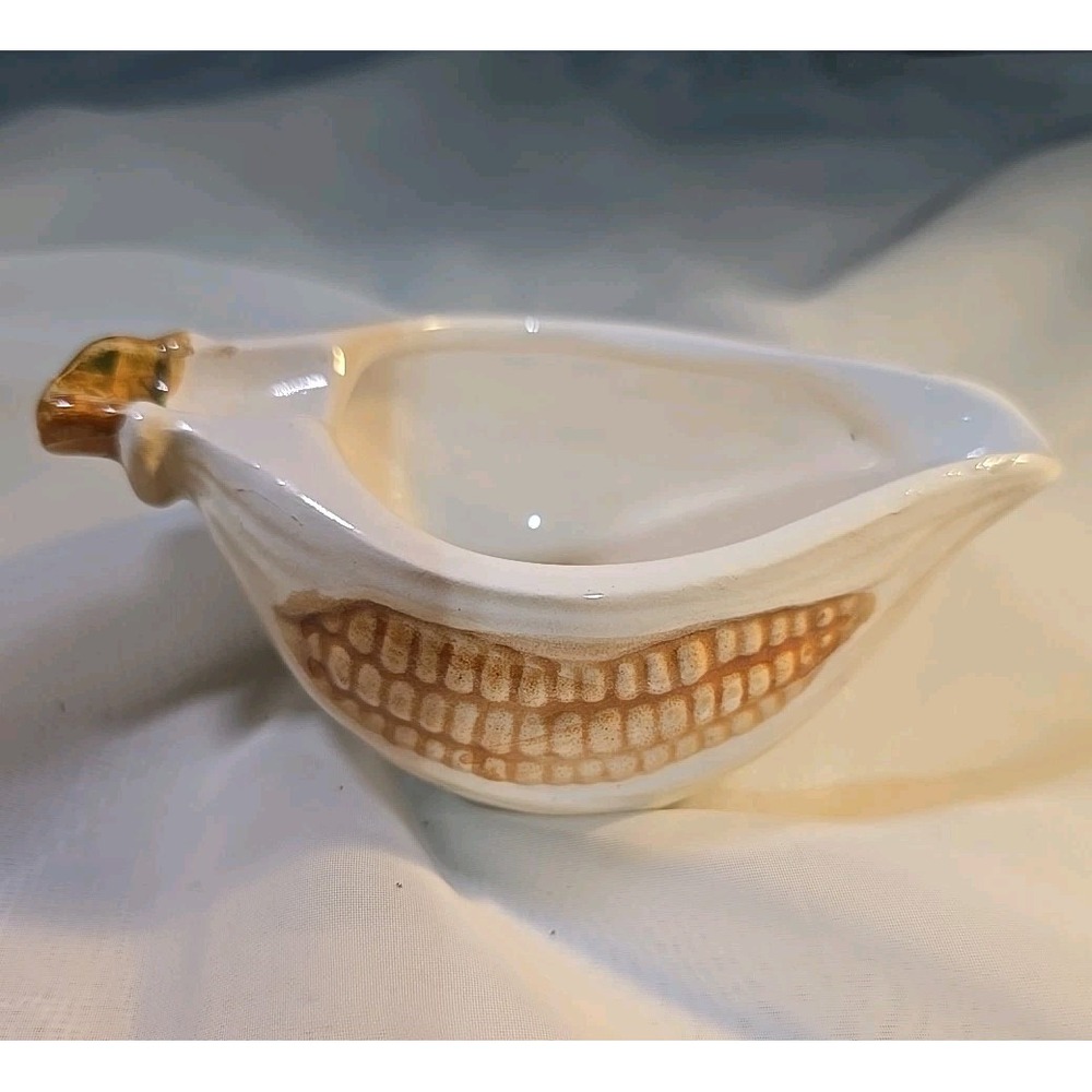 Vtg Butter Dish Melted Butter Dish Corn Shaped Butter Boat Ceramic Hand Painted - Picture 3 of 8